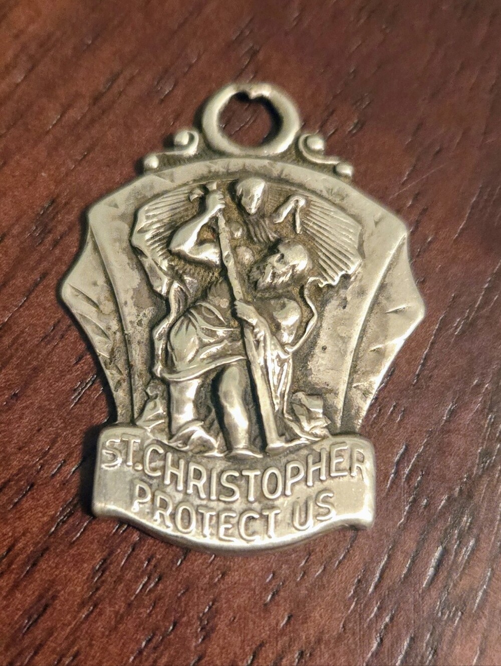 Vintage Sterling Silver St. Christopher Protect Us Pendant